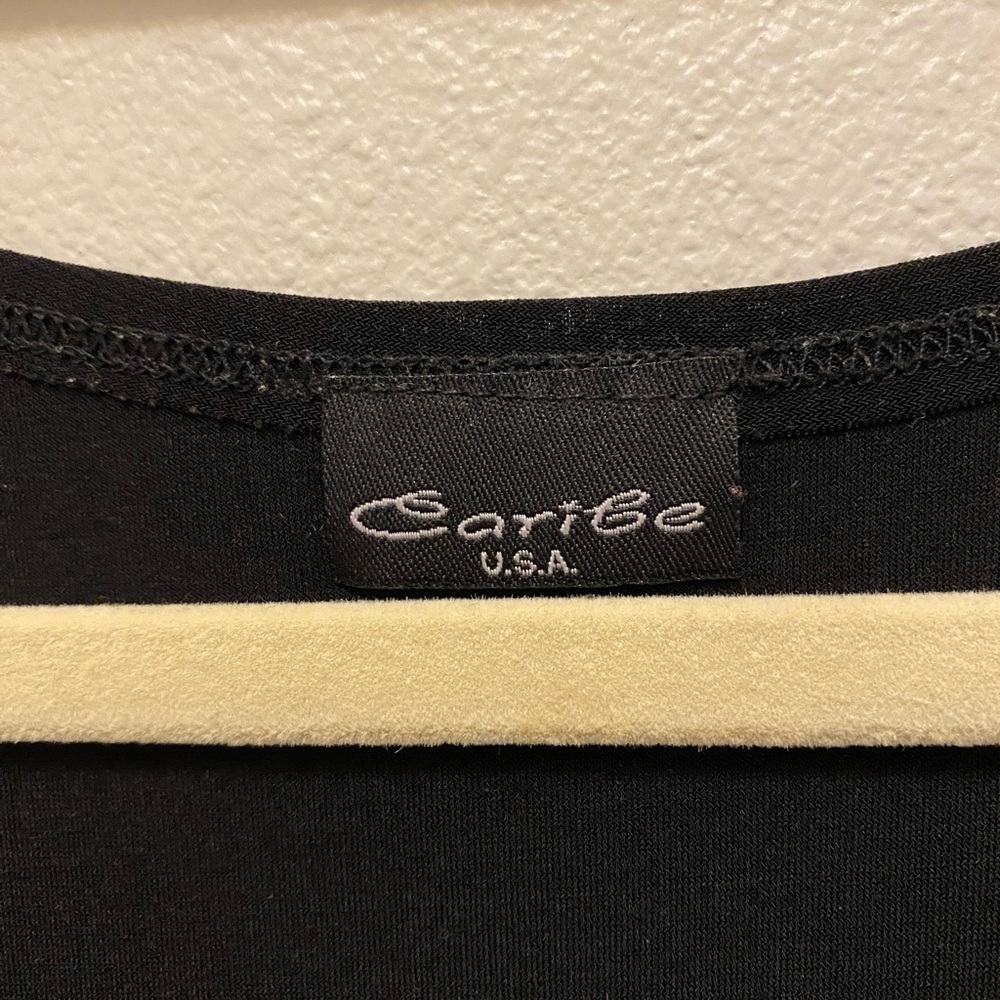 Caribe Black XL Ladies Blouse 3 Quarters Sleeve Rounded Neck - Picture 7 of 8